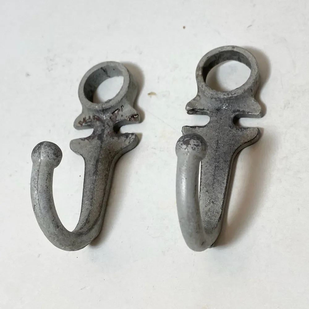 RESTORATIVE HARDWARE 2 ANTIQUE Wrought Iron Farm Style Heavy Duty Hooks Blankets